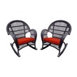 Jeco Resin Wicker Patio Rocker Chair in Espresso w/Brick Red Cushion (Set of 4)