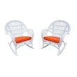 Jeco Wicker Rocker Chair in White with Orange Cushion (Set of 4)