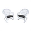 Jeco Wicker Rocker Chair in White with Black Cushion (Set of 4)