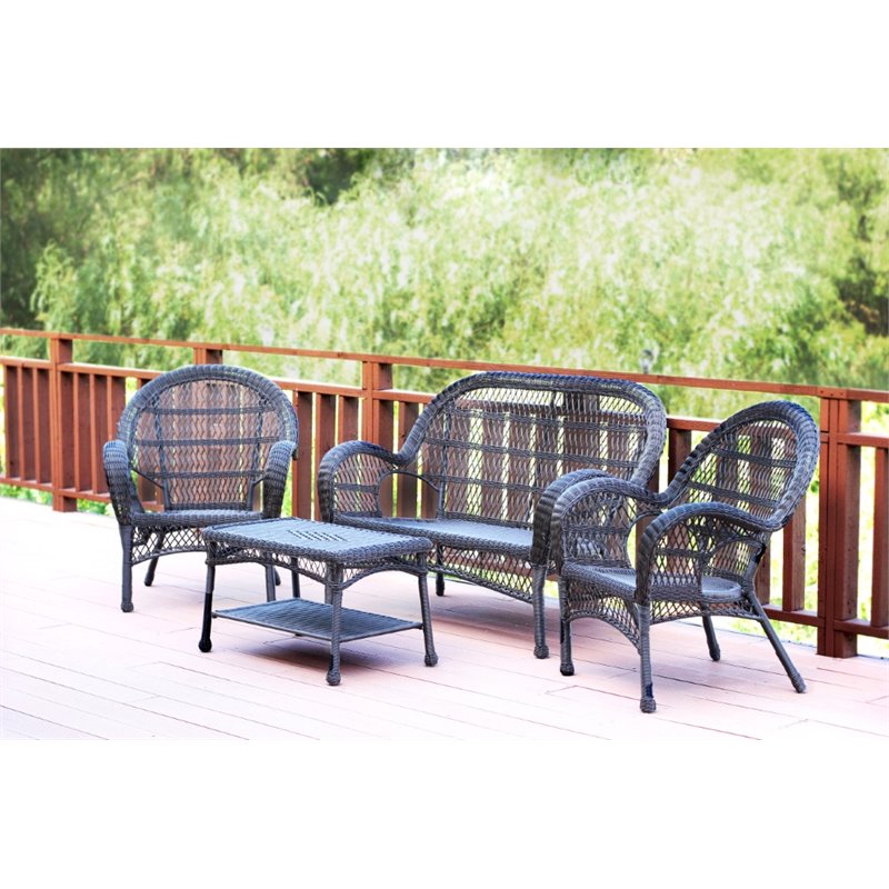 Jeco 4 Piece Wicker Patio Conversation Set in Espresso