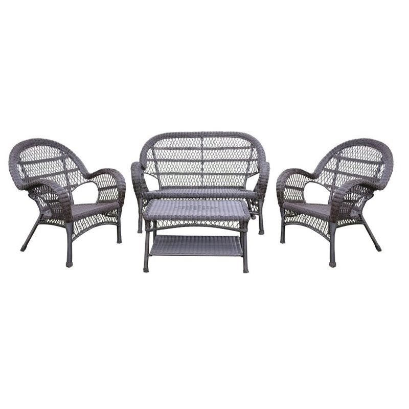 Jeco 4 Piece Wicker Patio Conversation Set in Espresso