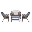 Jeco 4 Piece Wicker Conversation Set in Espresso with Brown Cushions