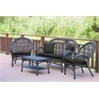 Jeco 4 Piece Wicker Conversation Set in Espresso with Black Cushions