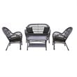 Jeco 4 Piece Wicker Conversation Set in Espresso with Black Cushions