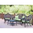 Jeco 4 Piece Wicker Conversation Set in Espresso with Green Cushions