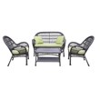 Jeco 4 Piece Wicker Conversation Set in Espresso with Green Cushions