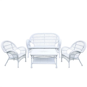 Jeco Inc. 4-Piece Resin Wicker Outdoor Patio Conversation Set in White