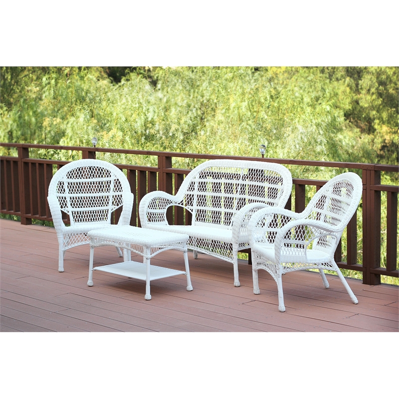 Jeco Inc. 4-Piece Resin Wicker Outdoor Patio Conversation Set in White