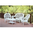 Jeco Inc. 4-Piece Resin Wicker Outdoor Patio Conversation Set in White