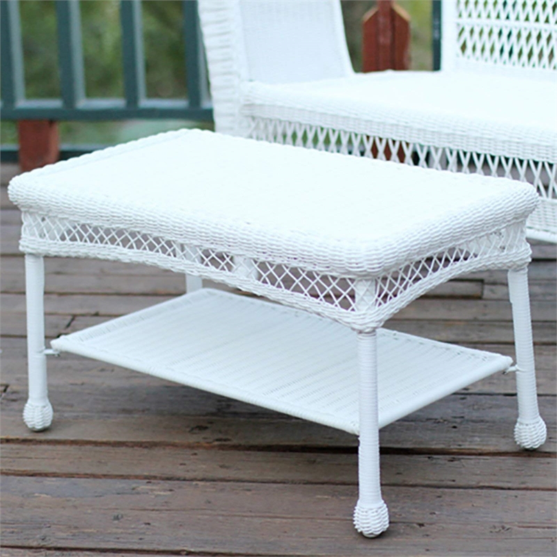 Jeco Inc. 4-Piece Resin Wicker Patio Conversation Set in White/Tan Cushions