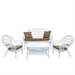 Jeco Inc. 4-Piece Resin Wicker Patio Conversation Set in White/Brown Cushions