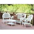 Jeco Inc. 4-Piece Resin Wicker Patio Conversation Set in White/Brown Cushions