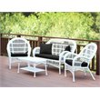 Jeco Inc. 4-Piece Resin Wicker Patio Conversation Set in White/Black Cushions