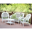 Jeco Inc. 4-Piece Resin Wicker Patio Conversation Set in White/Green Cushions