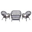 Jeco Inc. 4-Piece Resin Wicker Patio Conversation Set in White/Green Cushions
