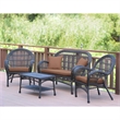 Jeco Inc. 4-Piece Resin Wicker Patio Conversation Set in White/Green Cushions