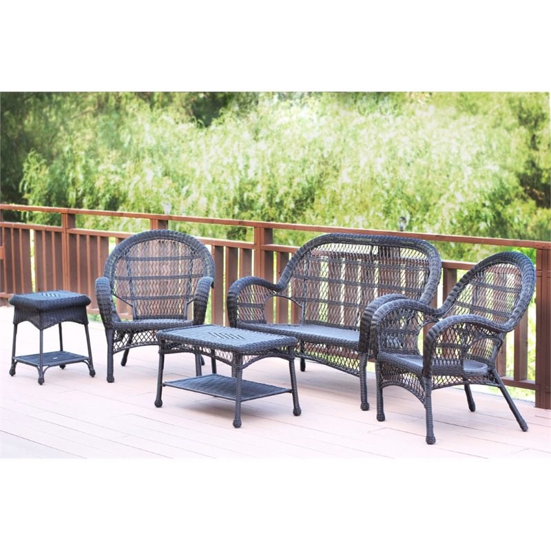 Jeco 5 Piece Wicker Patio Conversation Set in Espresso