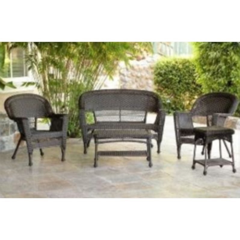 Jeco 5 Piece Wicker Patio Conversation Set in Espresso