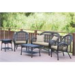 Jeco 5 Piece Wicker Conversation Set in Espresso with Tan Cushions