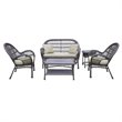 Jeco 5 Piece Wicker Conversation Set in Espresso with Tan Cushions
