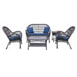 Jeco 5 Piece Wicker Conversation Set in Espresso with Blue Cushions