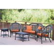 Jeco 5 Piece Wicker Conversation Set in Espresso with Orange Cushions
