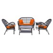 Jeco 5 Piece Wicker Conversation Set in Espresso with Orange Cushions