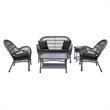 Jeco 5 Piece Wicker Conversation Set in Espresso with Black Cushions