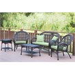 Jeco 5 Piece Wicker Conversation Set in Espresso with Green Cushions