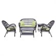 Jeco 5 Piece Wicker Conversation Set in Espresso with Green Cushions