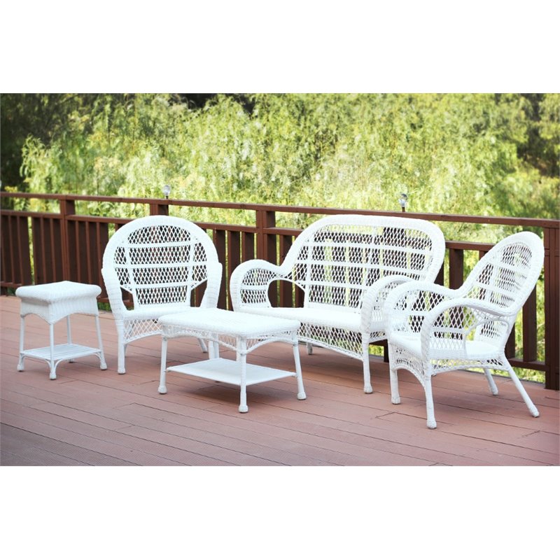 Jeco Inc. 5-Piece Resin Wicker Outdoor Patio Conversation Set in White