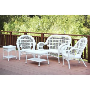 Jeco Inc. 5-Piece Resin Wicker Outdoor Patio Conversation Set in White