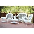 Jeco Inc. 5-Piece Resin Wicker Outdoor Patio Conversation Set in White