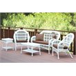 Jeco 5 Piece Wicker Conversation Set in White with Brown Cushions