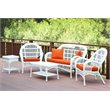 Jeco 5 Piece Wicker Conversation Set in White with Orange Cushions