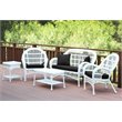 Jeco 5 Piece Wicker Conversation Set in White with Black Cushions