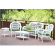 Jeco 5 Piece Wicker Conversation Set in White with Green Cushions