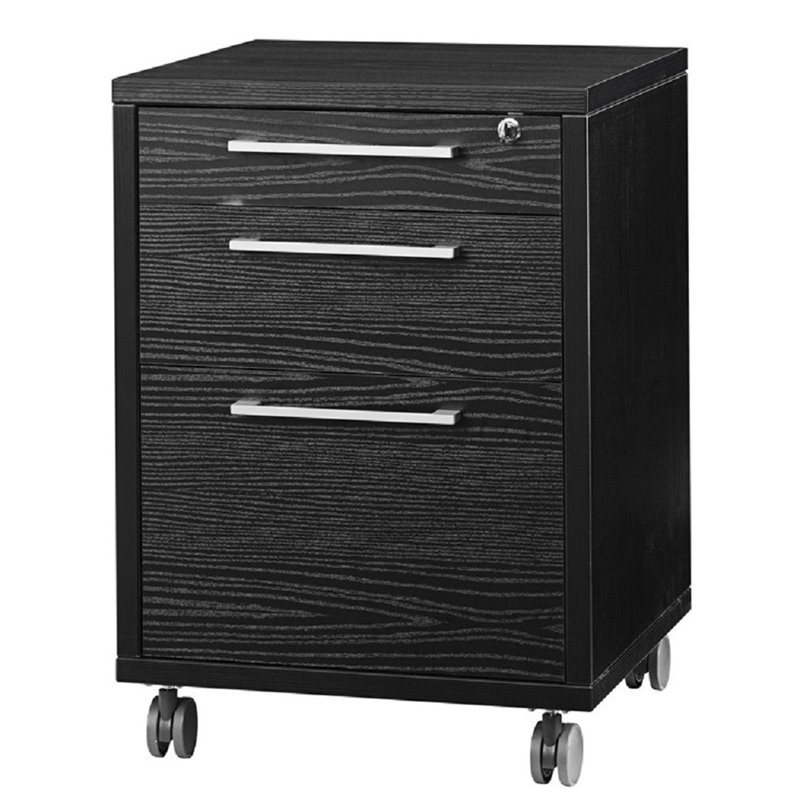 Tvilum Pierce 3 Drawer Wood Mobile File, Black File Cabinets