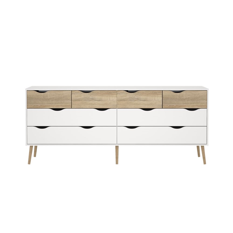 Tvilum Diana Modern Wood 8-Drawer Double Dresser in White and Oak