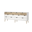 Tvilum Diana Modern Wood 8-Drawer Double Dresser in White and Oak