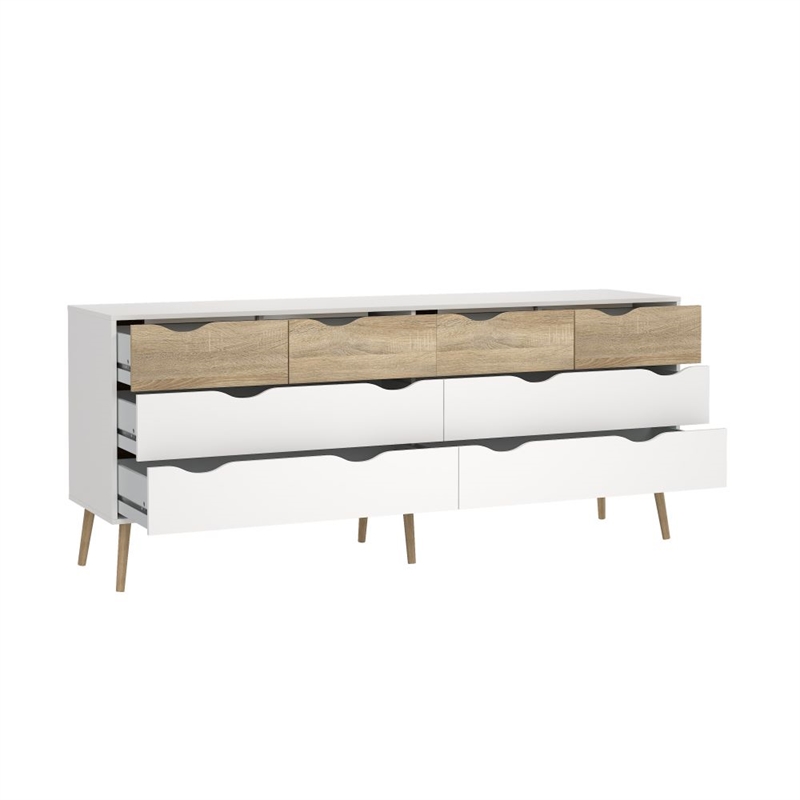 Tvilum Diana Modern Wood 8-Drawer Double Dresser in White and Oak
