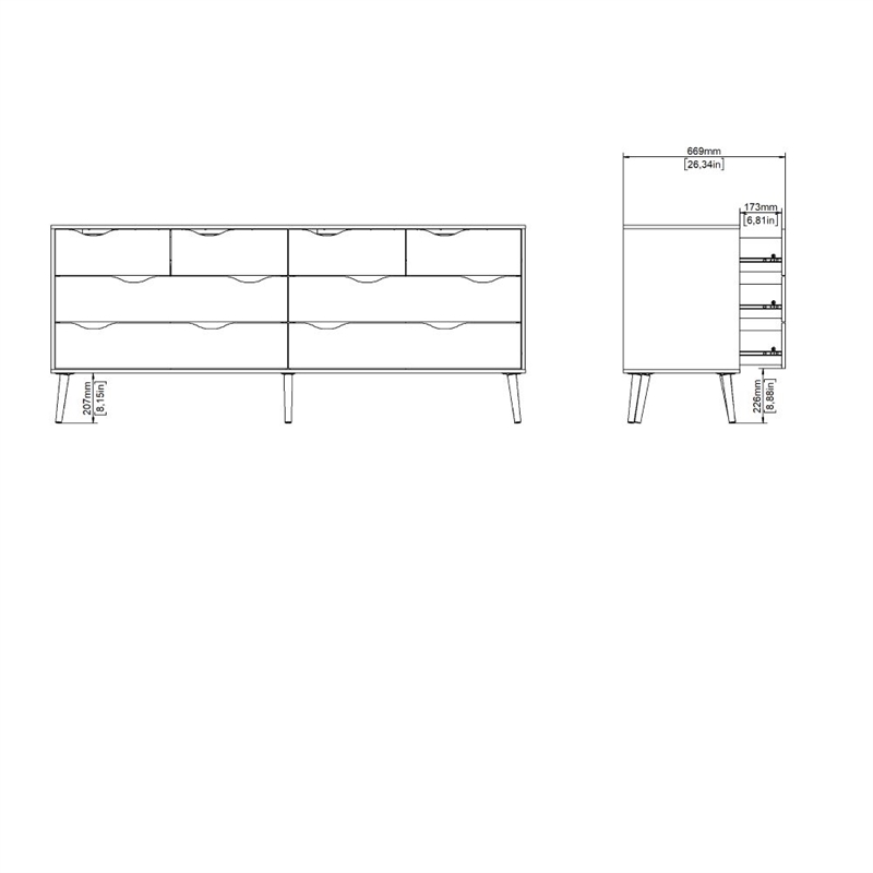 Tvilum Diana Modern Wood 8-Drawer Double Dresser in White and Oak