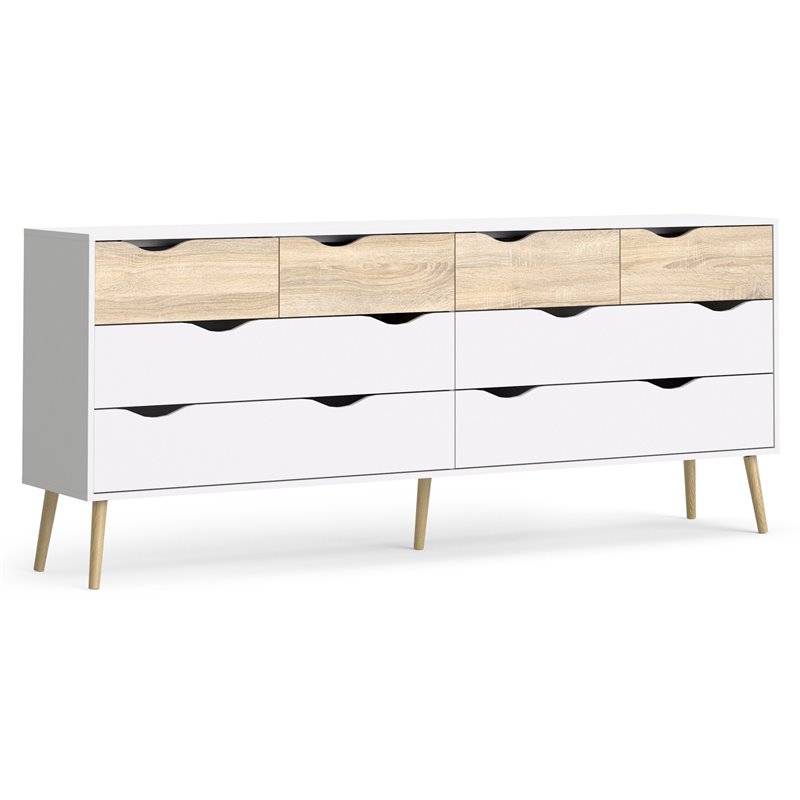 7545549ak New Tvilum Delta Collection 8 Drawer Dresser in White/Oak Finish 