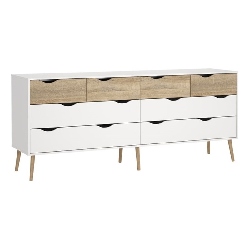 Tvilum Diana Modern Wood 8-Drawer Double Dresser in White and Oak