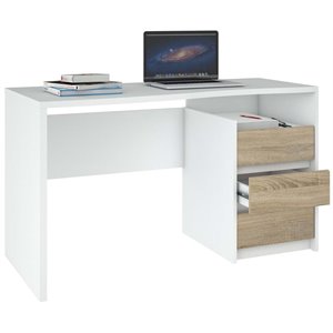 tvilum walker 3 drawer writing desk in white and oak