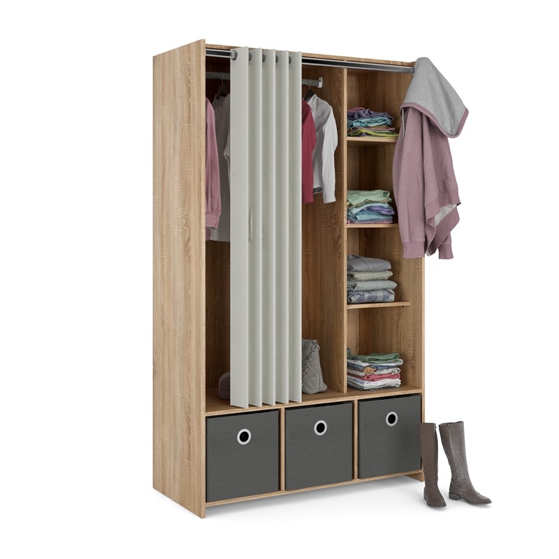 Tvilum Lola 7 Cubby Curtain Storage Unit in Oak Structure and Natural