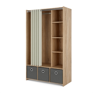 tvilum lola 7 cubby curtain storage unit in oak structure and natural