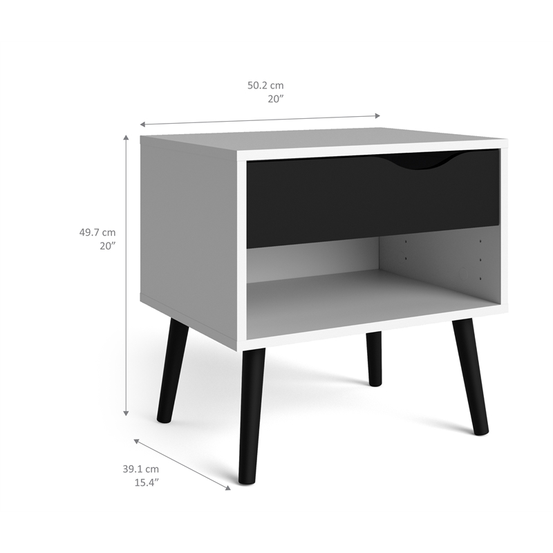 Tvilum Diana 1 Drawer Nightstand In White And Black Matte 7539449gm