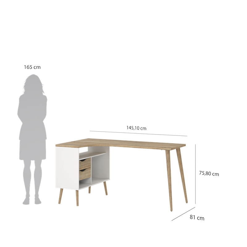Tvilum Diana 2 Drawer 3 Shelf Desk in White and Oak Structure