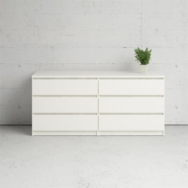Tvilum Scottsdale 6 Drawer Double Dresser in White Wood Grain